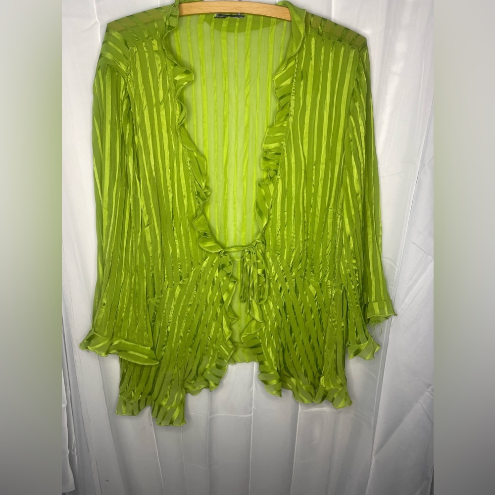 Green ruffled tie shrug